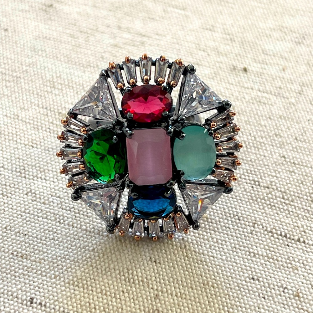 Victorian multicolor stone and cubic Zirconia Adjustable Ring.